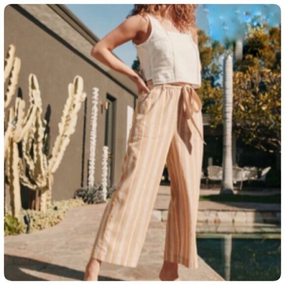 Marine Layer Franki Wide Leg Pant Extra Small in Gold Stripe - Picture 2 of 11